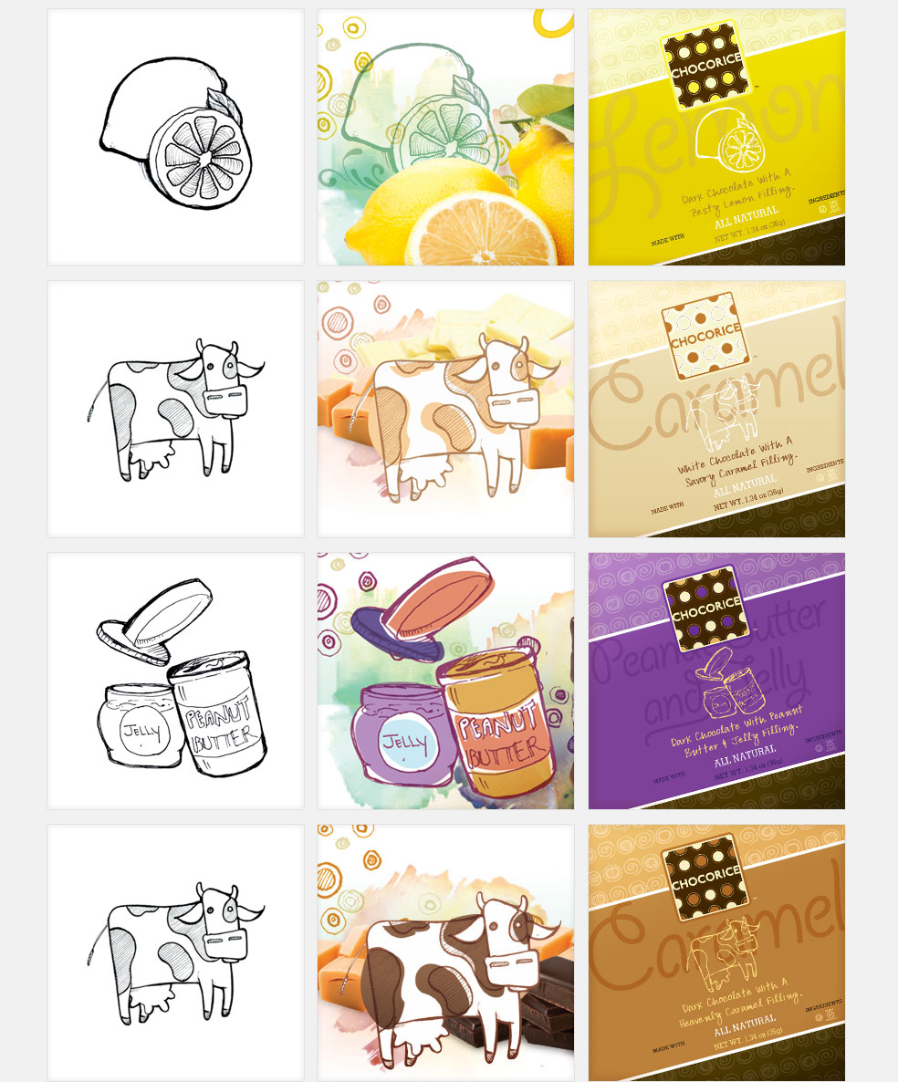 Custom Illustrations for Chocorice Flavors